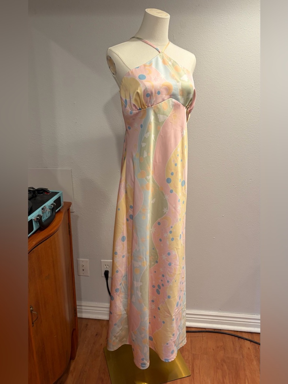 Dreamy Magic Pastel Print Maxi Dress, Large, fairycore, fun print, magical, Y2K
